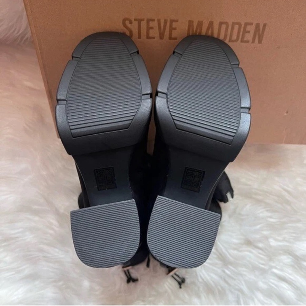 New! STEVE MADDEN RiseUp Zip Pocket Nylon Platform Square Heel Ankle Boots - Picture 12 of 15